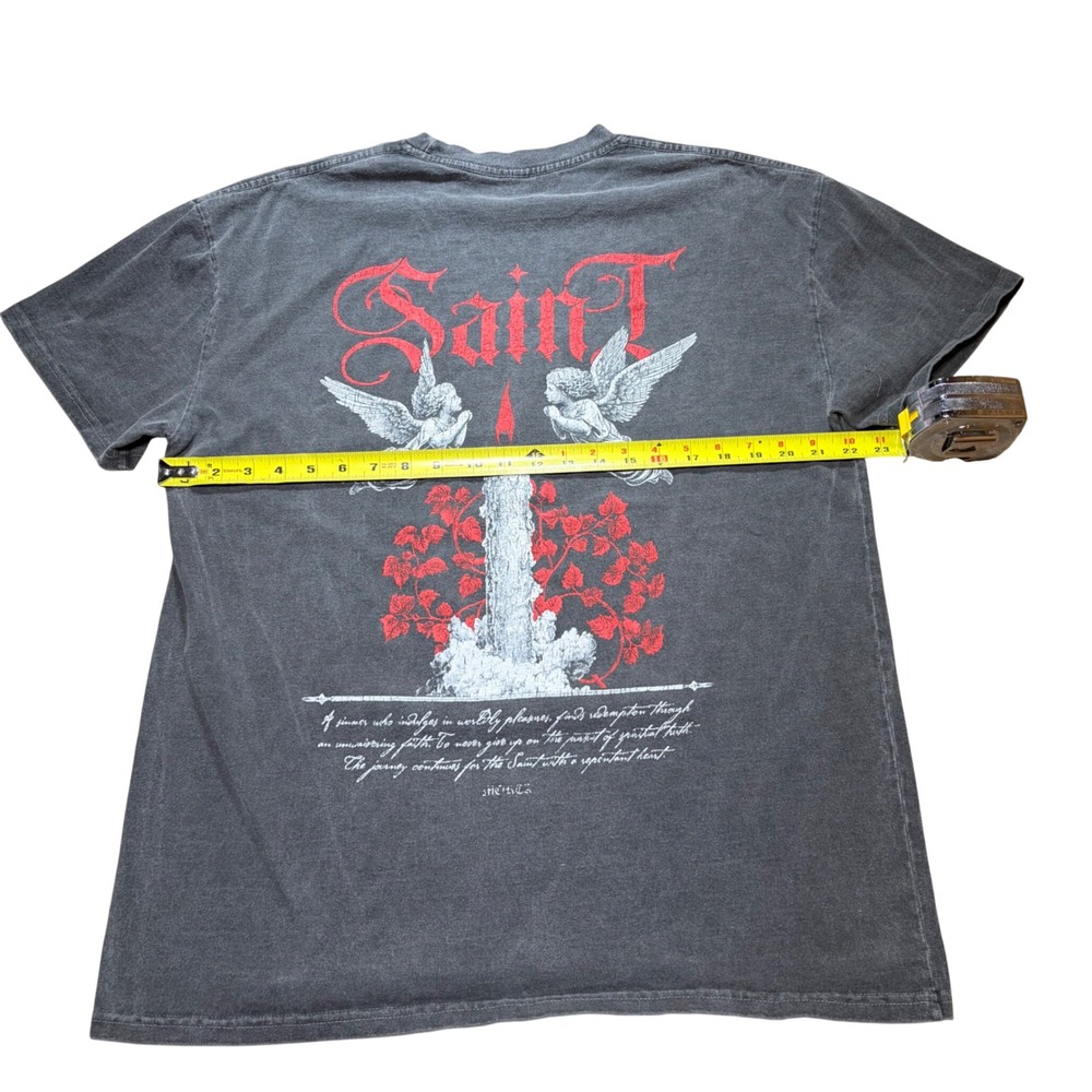 Saint Morta Mens Graphic Tee Washed Black Oversized Boxy Fit Cotton Shirt Small - Picture 7 of 8